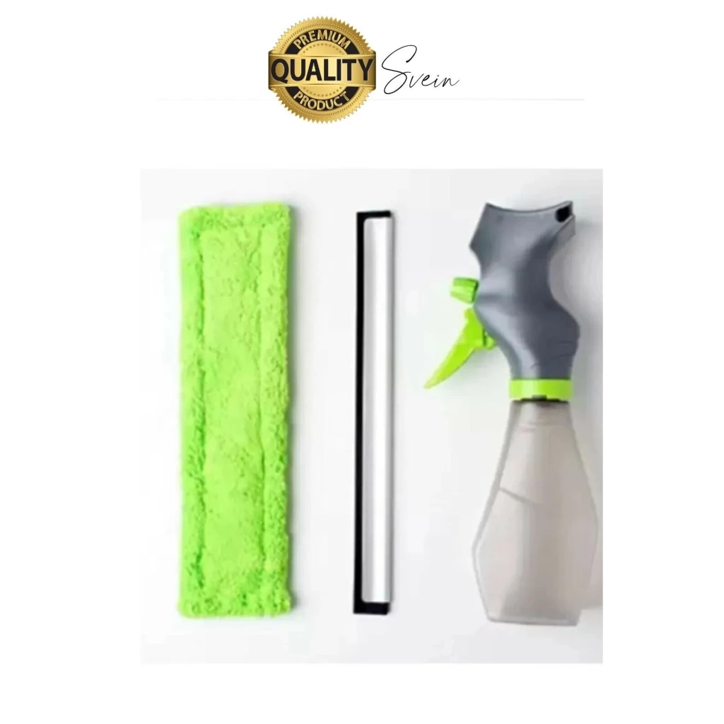 Pratik Hazneli Spreyli Pencere Cam Yüzey Temizleyici Şişesi ve Mikrofiber Bezi Silecekli Fırça