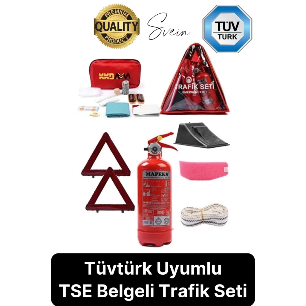 TSE Belgeli Muayene Uyumlu Çantalı TCK Yasasına Uygun Araç Oto Araba Üçgen Trafik Seti
