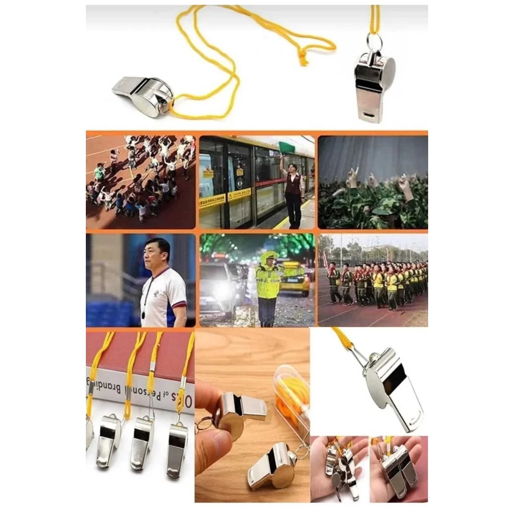 Kolay Kullanım Dayanıklı Askılı Sarı İpli Kutulu Büyük Boy Metal Düdük Taşınabilir Alanlara Uygun