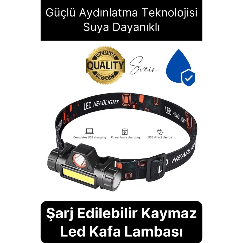 Premium Kamp Yayla Köy Kafa Lambası Ledli Şarjlı Tamir Baş Feneri Madenci Işıklı Başlık Aparatı Mir