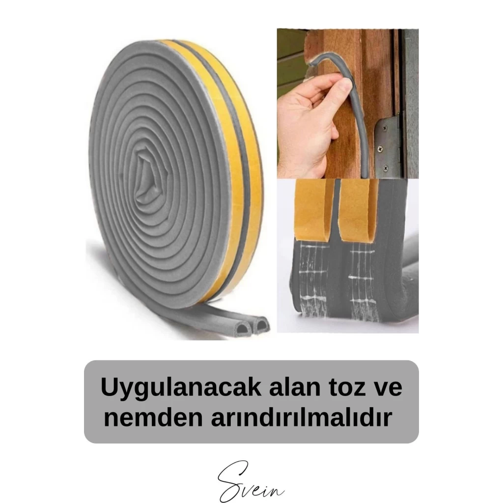 1. Sınıf Gri Kapı Pencere Soğuk Toz Geçirmez İzolasyon Fitili Yapışkanlı Isı Yalıtım 2x10=20 mt
