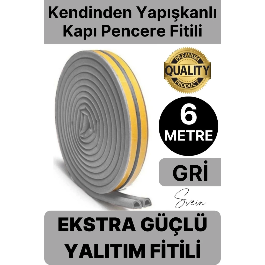 1. Sınıf Gri Kapı Pencere Soğuk Toz Geçirmez İzolasyon Fitili Yapışkanlı Isı Yalıtım 2x3=6 mt
