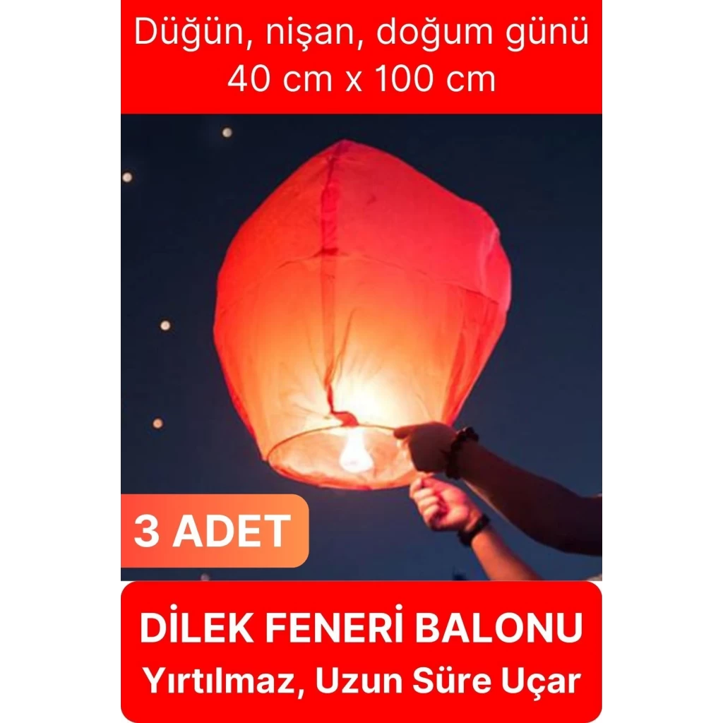 3 Adet Dilek Feneri Balonu Gece Ateş Gökyüzü Işığı Uçurtma Yırtılmaz Kaliteli Düğün Nişan Özel Gün