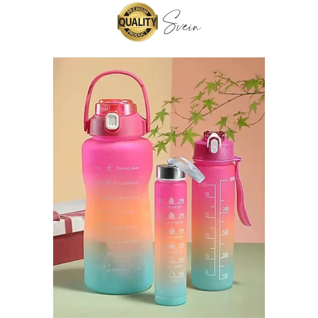 Yeni Model Pipetli 4 Boy Motivasyonel Su İçecek Matarası Sporcu Suluk Şişesi Renkli Büyük ve Küçük