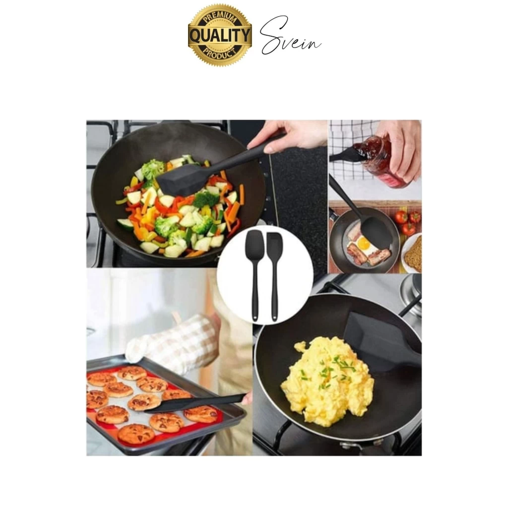 6 Parça Silikon Spatula Fırça Kaşık Bıçak Yemek Hazırlık Pasta Mutfak Seti Yanmaz Yapışmaz Siyah