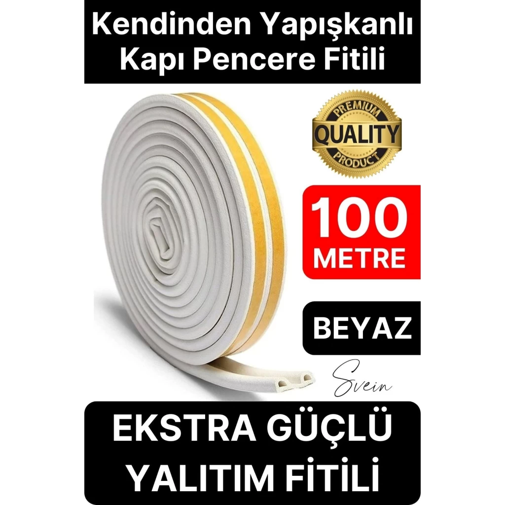 Kalın Kauçuk 2x50=100 Mt Ekstra Uzun Beyaz Kapı Pencere Fitili Soğuk Koruyucu Geçirmez İzolasyon