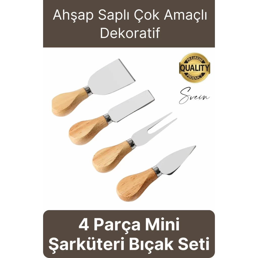 Bambu Saplı 4lü Mini Şarküteri Bıçakları Servis Sunumluk Peynir ve Ekmek Kesimi İçin Spatula Seti