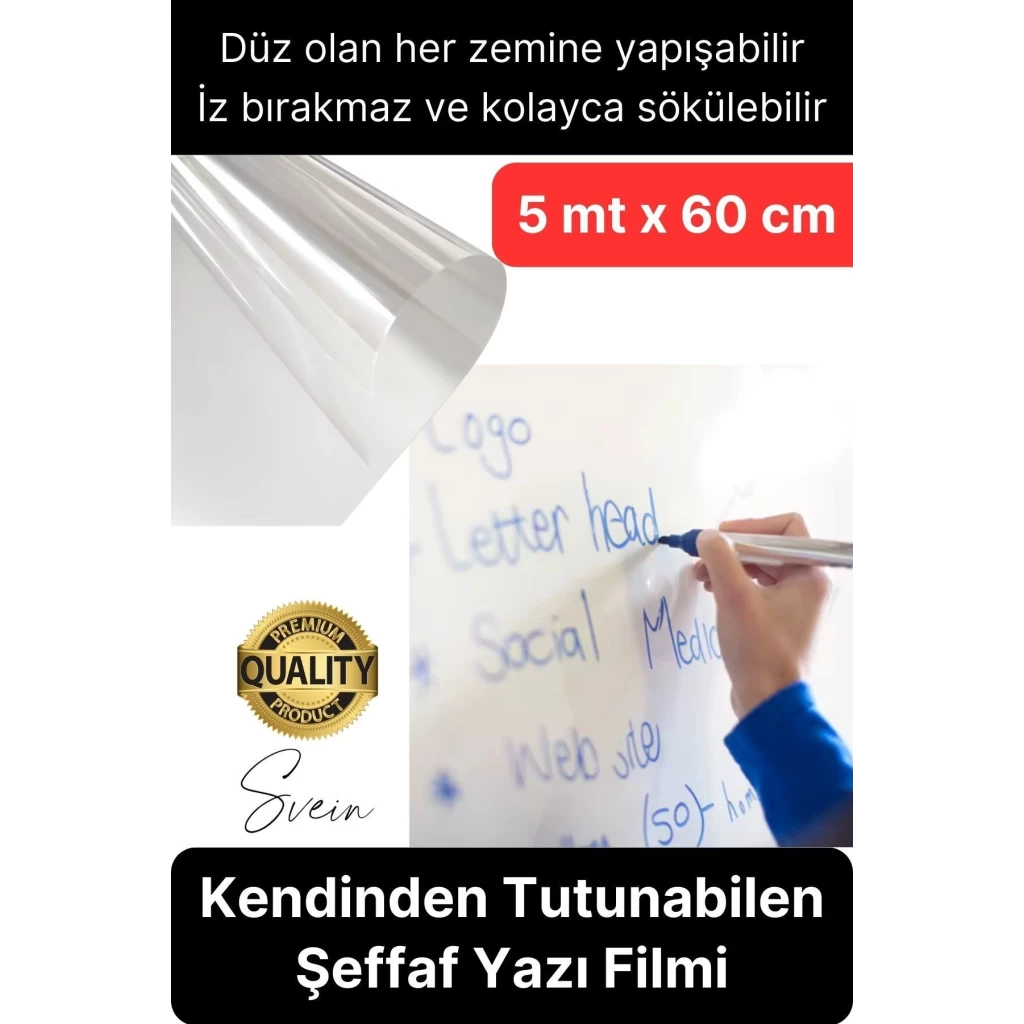 Kendinden Yapışkanlı Şeffaf Yazı Tahtası Filmi 500x60 cm Duvar Koruyucu Not Alma Pratik Folyo