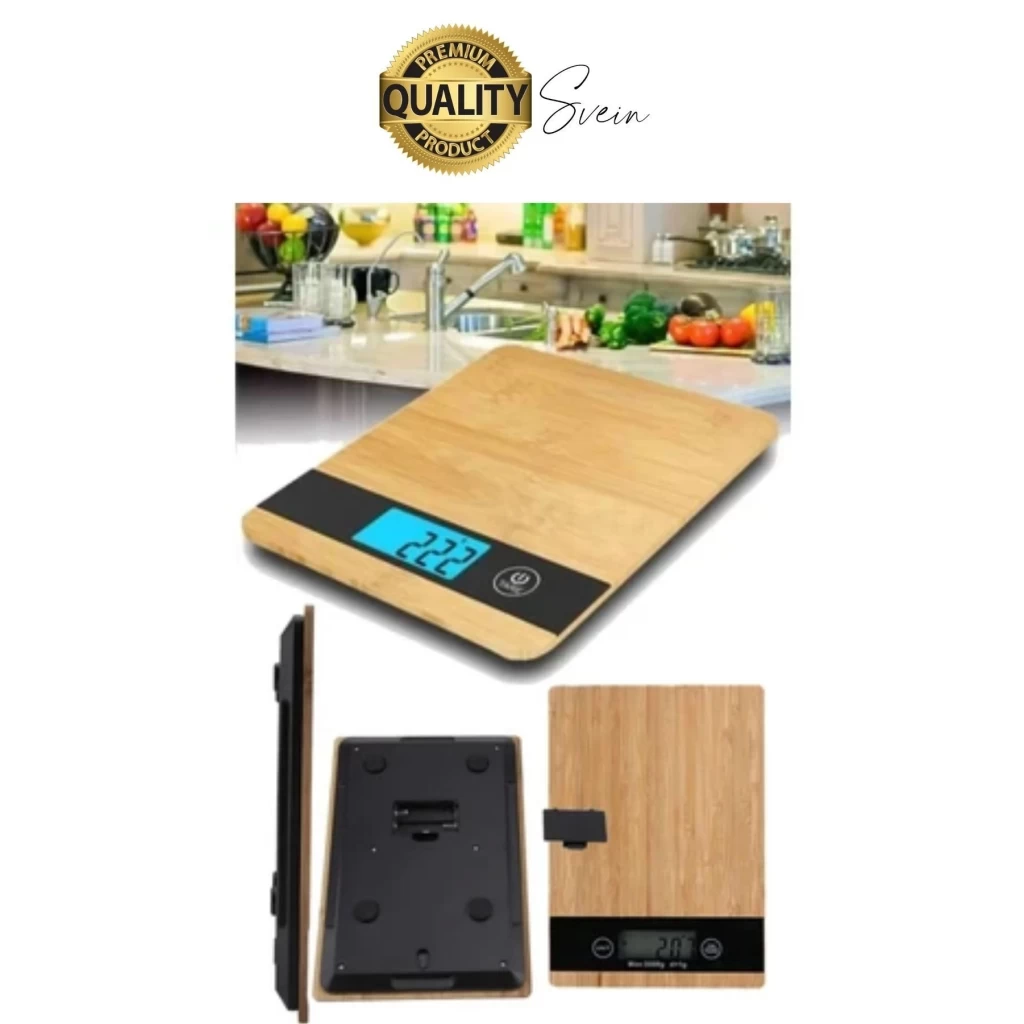 Premium Ahşap Dijital Ekranlı Yüksek Hassasiyet Mutfak Terazisi Bambu Tartı 5 kg Kapasiteli
