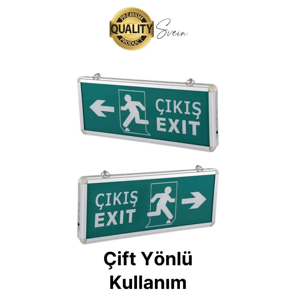 Işıklı Çift Yönlü Acil Çıkış Exit Tabelası Şarjlı Yönlendirme Güvenli Parlayan Uyarı Levhası