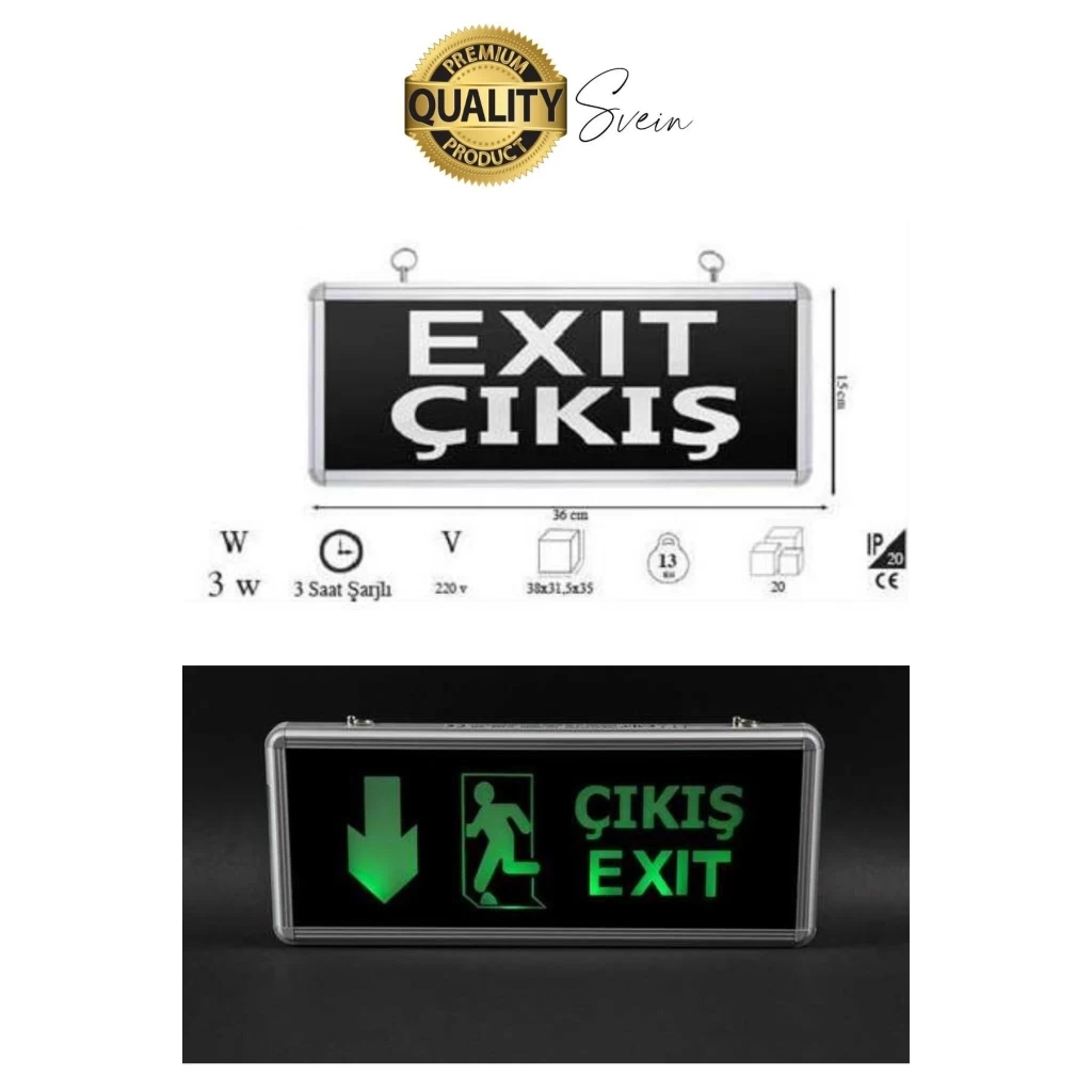 Işıklı Çift Yönlü Acil Çıkış Exit Tabelası Şarjlı Yönlendirme Güvenli Parlayan Uyarı Levhası
