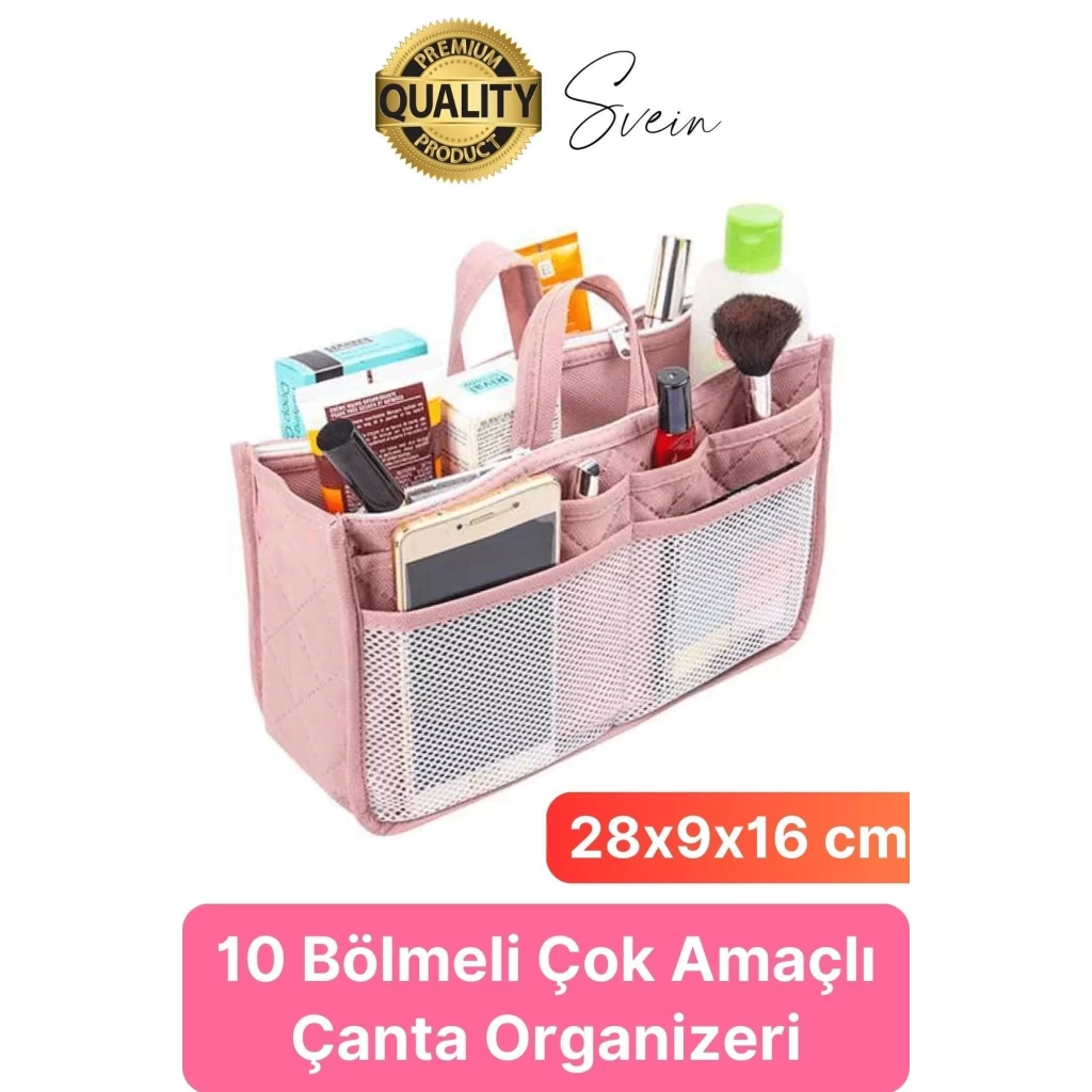 Çok Fonksiyonlu Kulplu Çanta İçi Düzenleyici Organizer Bölmeli Kumaş Taşınabilir Kozmetik Dayanıklı