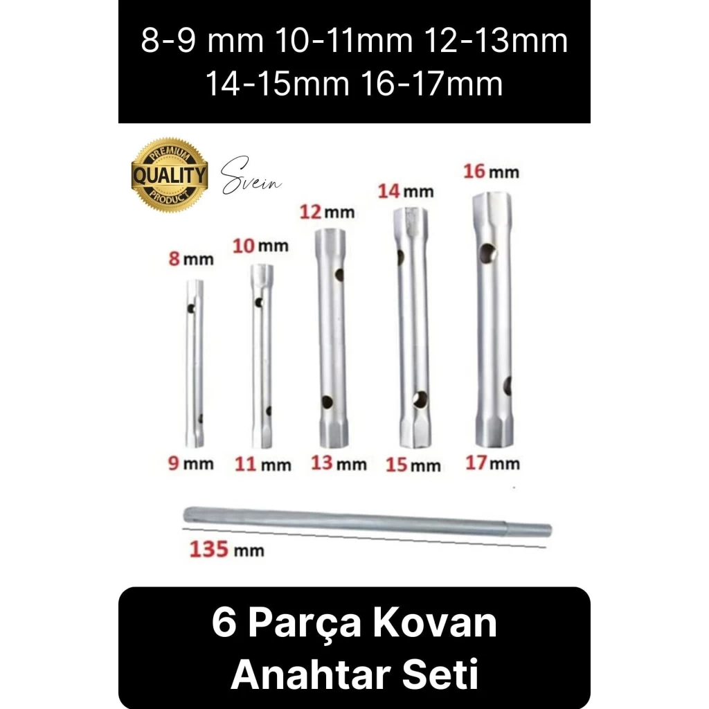 6 Parça Kovan Tipi Lokma Anahtarı Buji Boru Seti Civata Çinko Kaplı Lavabo Montaj 8-17 mm Arası