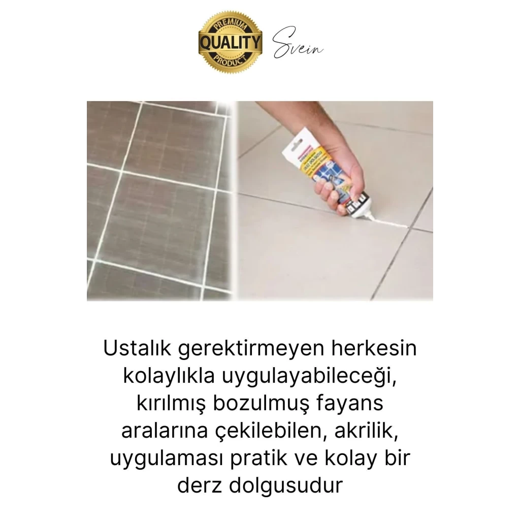 Premium Fayans Arası Krem Hazır Derz Dolgu Gaga Uç Tüp Mermer Mutfak Banyo Zemin Duvar Onarıcı