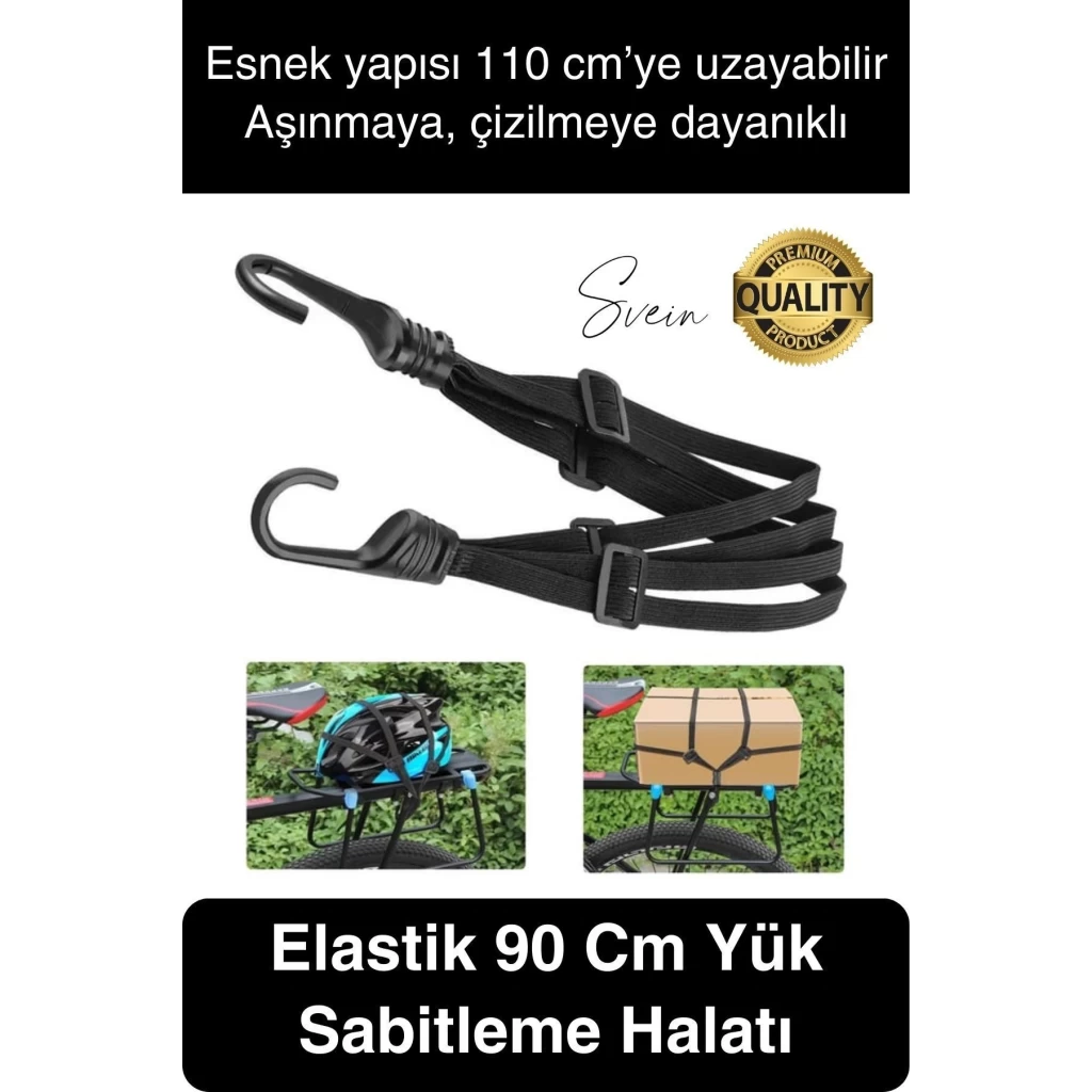 Premium 90 cm Esnek Kancalı Bagaj Halatı Yük Bağlama Taşıma Aşınmaz Kopmaz Dayanıklı Siyah Lastik
