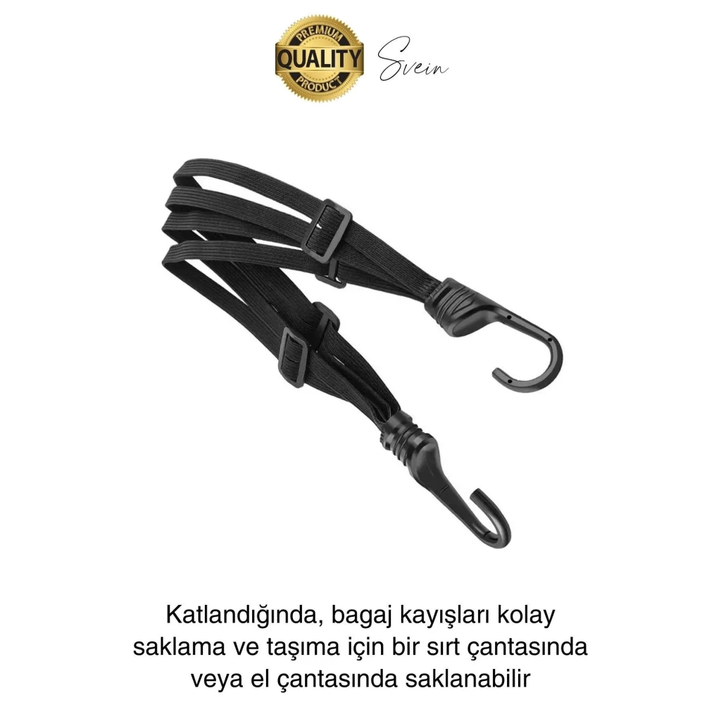Premium 90 cm Esnek Kancalı Bagaj Halatı Yük Bağlama Taşıma Aşınmaz Kopmaz Dayanıklı Siyah Lastik