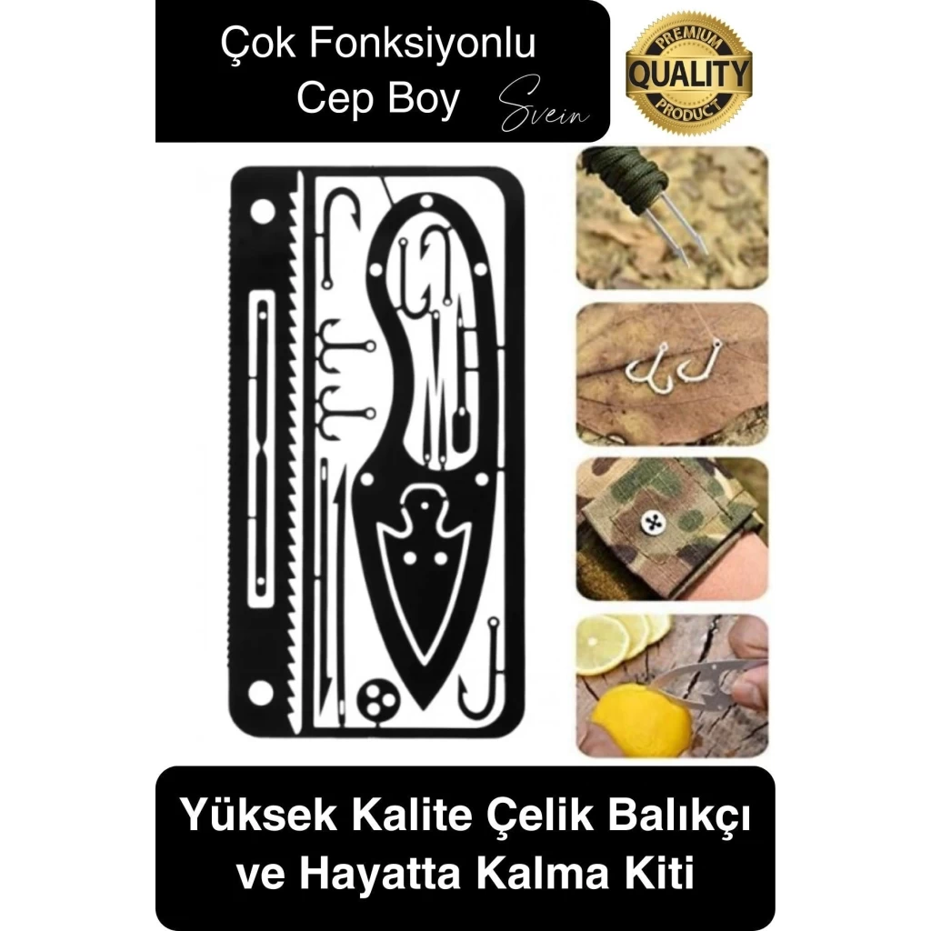 Paslanmaz Çelik Çok Fonksiyonlu İşlevsel Balıkçı Kiti Hayatta Kalma Balık Tutma Olta Uç Seti Cep Boy