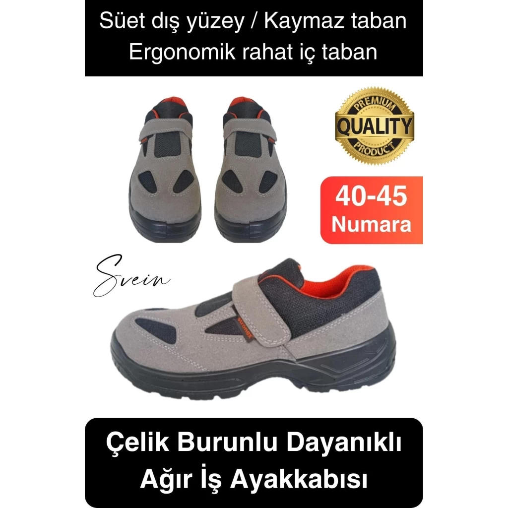 Çelik Burunlu Süet Deri İş Ayakkabısı Rahat Konforlu Hafif Ergonomik Cırtlı Nefes Alabilen Güvenli