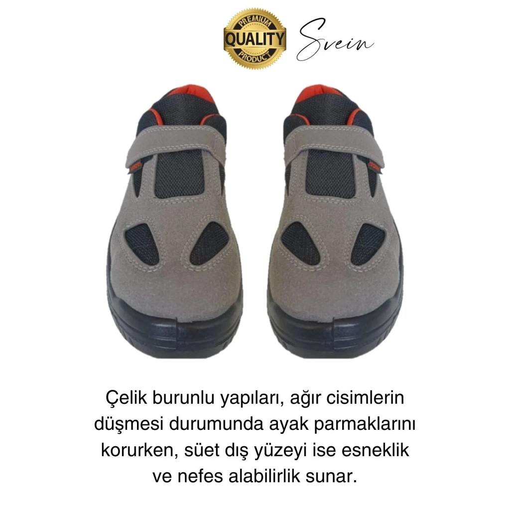 Çelik Burunlu Süet Deri İş Ayakkabısı Rahat Konforlu Hafif Ergonomik Cırtlı Nefes Alabilen Güvenli