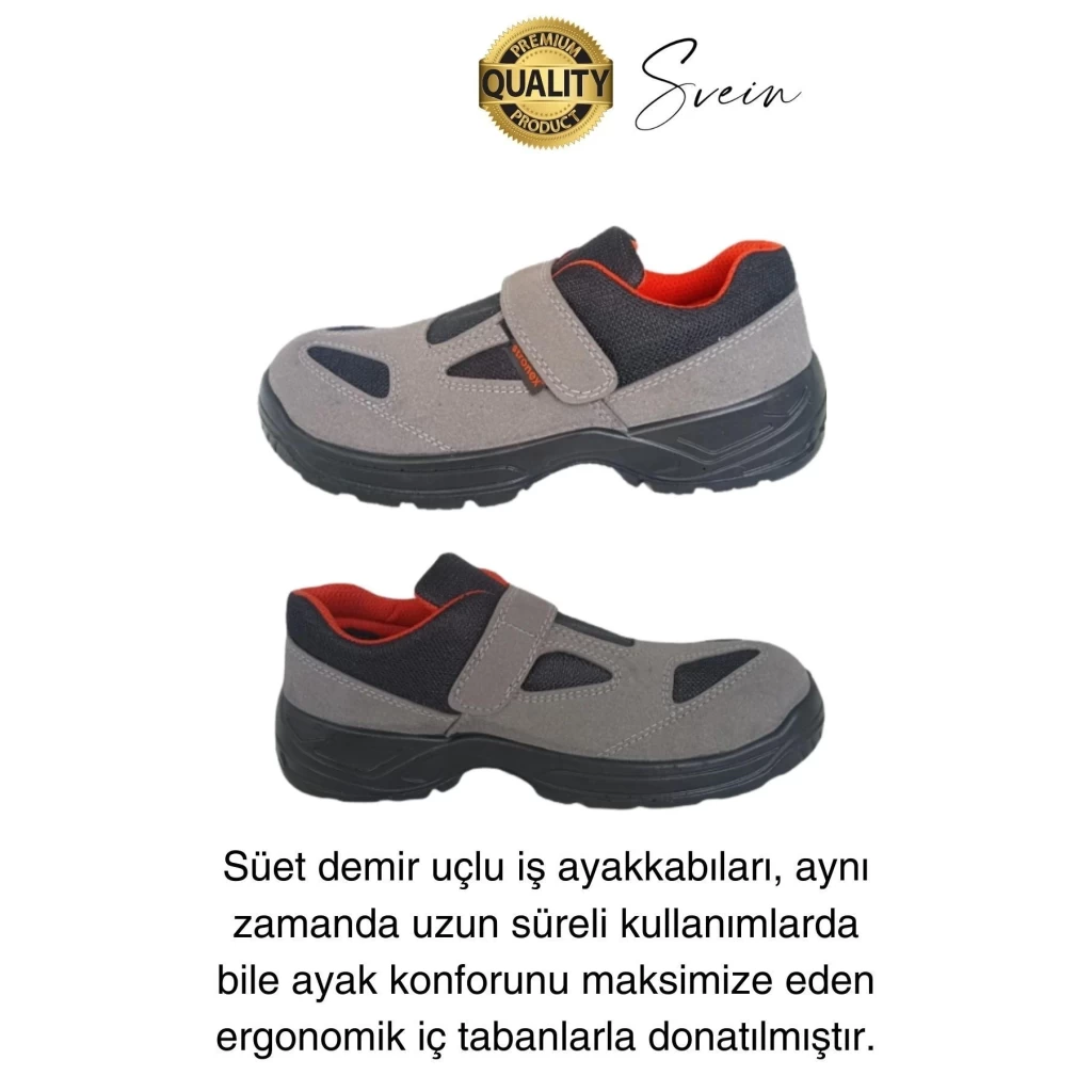 Çelik Burunlu Süet Deri İş Ayakkabısı Rahat Konforlu Hafif Ergonomik Cırtlı Nefes Alabilen Güvenli