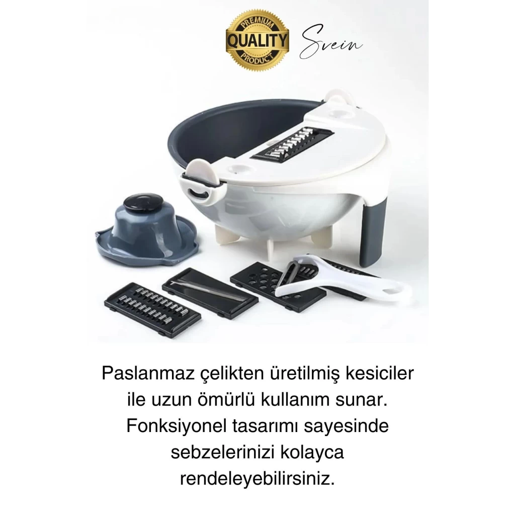 11 Parça Paslanmaz Fonksiyonel Süzgeçli Rende Hazneli Doğrayıcı Sebze Salata İçin Pratik Mutfak