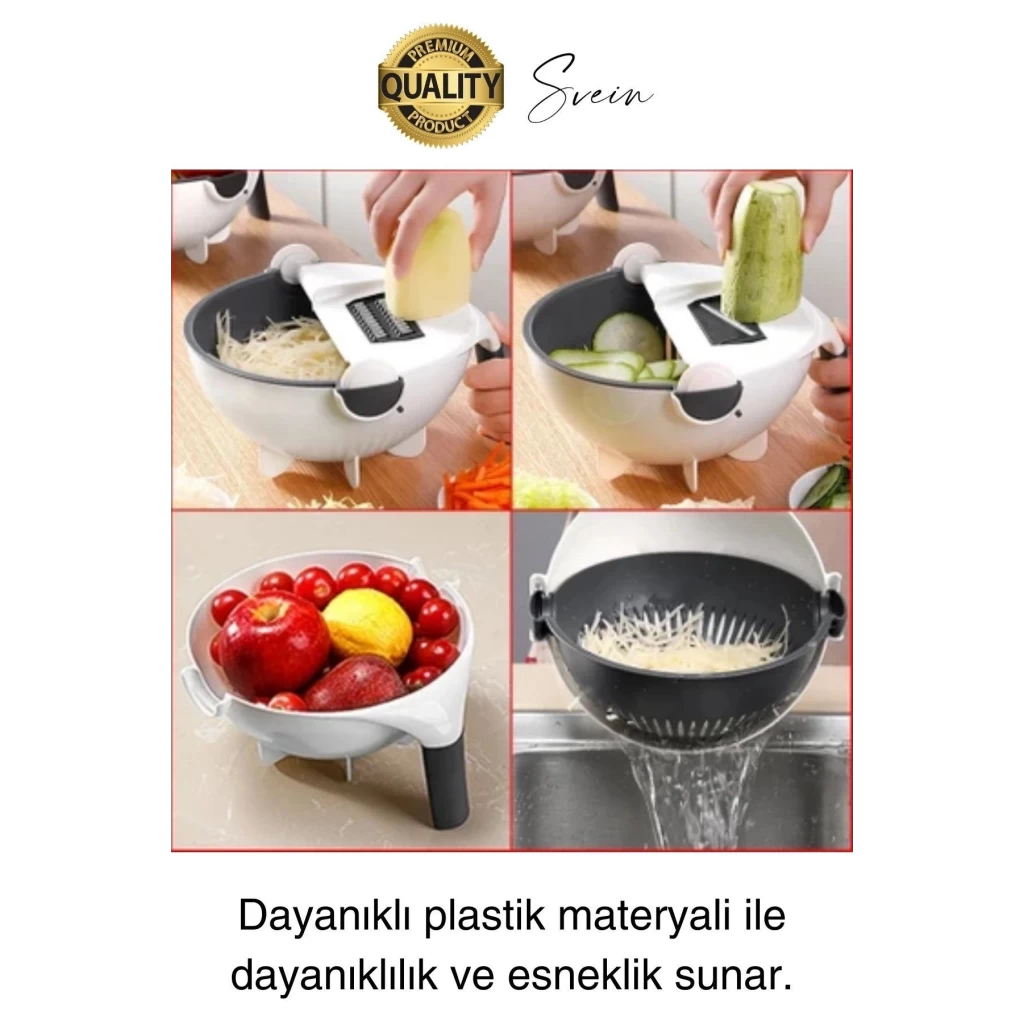11 Parça Paslanmaz Fonksiyonel Süzgeçli Rende Hazneli Doğrayıcı Sebze Salata İçin Pratik Mutfak