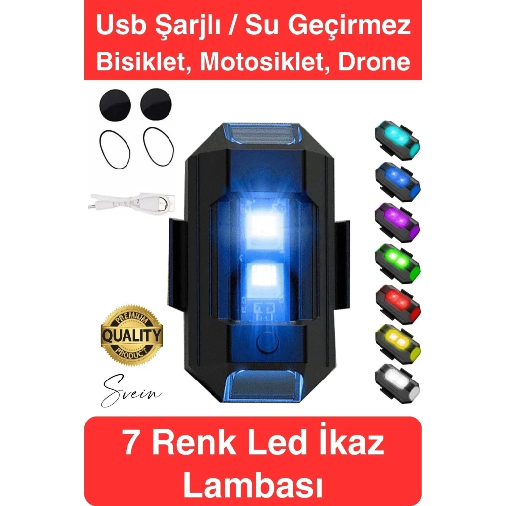 7 Renkli Şarjlı Bisiklet Motosiklet Drone Scooter Araba İçin Flaşör Lamba Yanıp Sönen Led İkaz Işığı