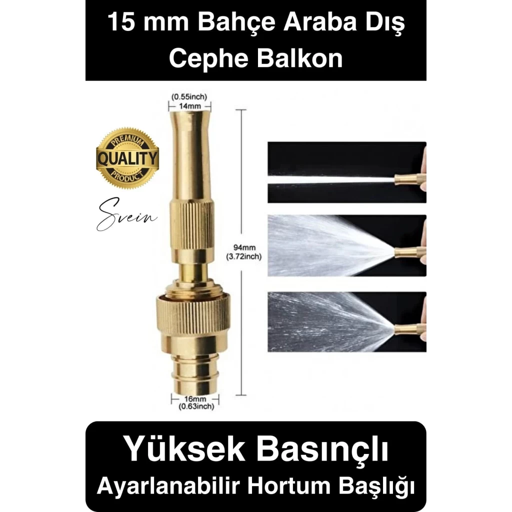 Yüksek Basınçlı Tazyikli Ayarlanabilir Hortum Başlığı Bahçe Sulama Araba Yıkama Güverte Dış Cephe