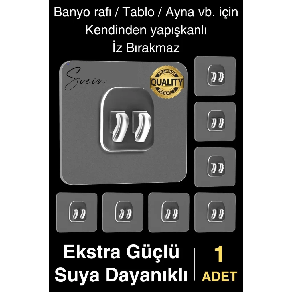 1 Ad. Ekstra Güçlü Kendinden Yapışkanlı İz Bırakmaz Suya Dayanıklı Banyo Rafı Tablo Ayna Askı Kanca