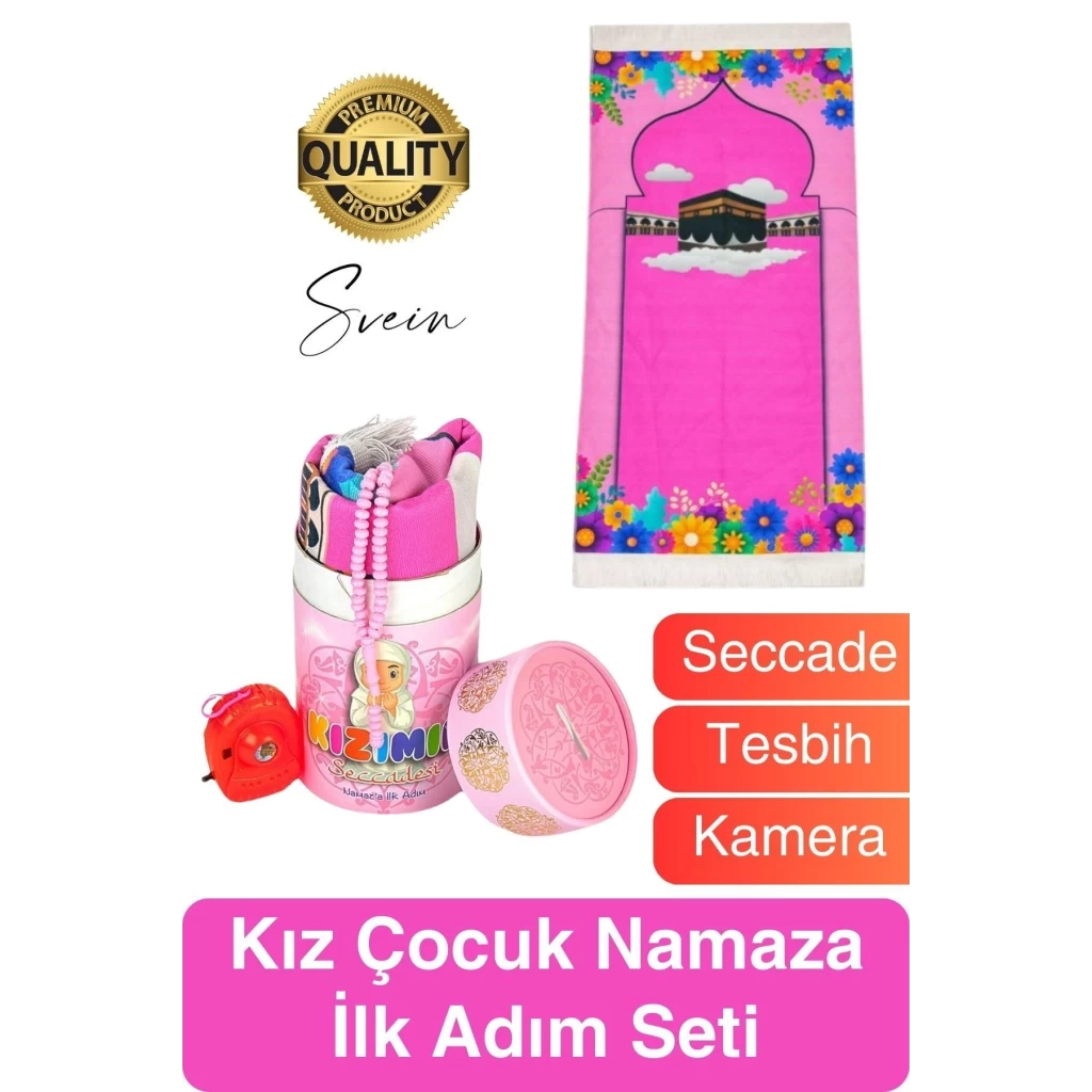 Özel Üretim Kız Çocuk Namaza İlk Adım Seccade Tesbih Seti Kızımın Seccadesi Oyuncak Hazırlık Hediye