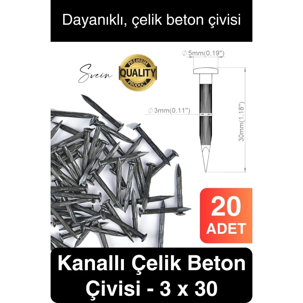 20 Adet 3x30 Kanallı Çelik Beton Çivisi 3 cm Duvar Saat Ayna Resim Tablo Asmak Ahşap Metal Sivri