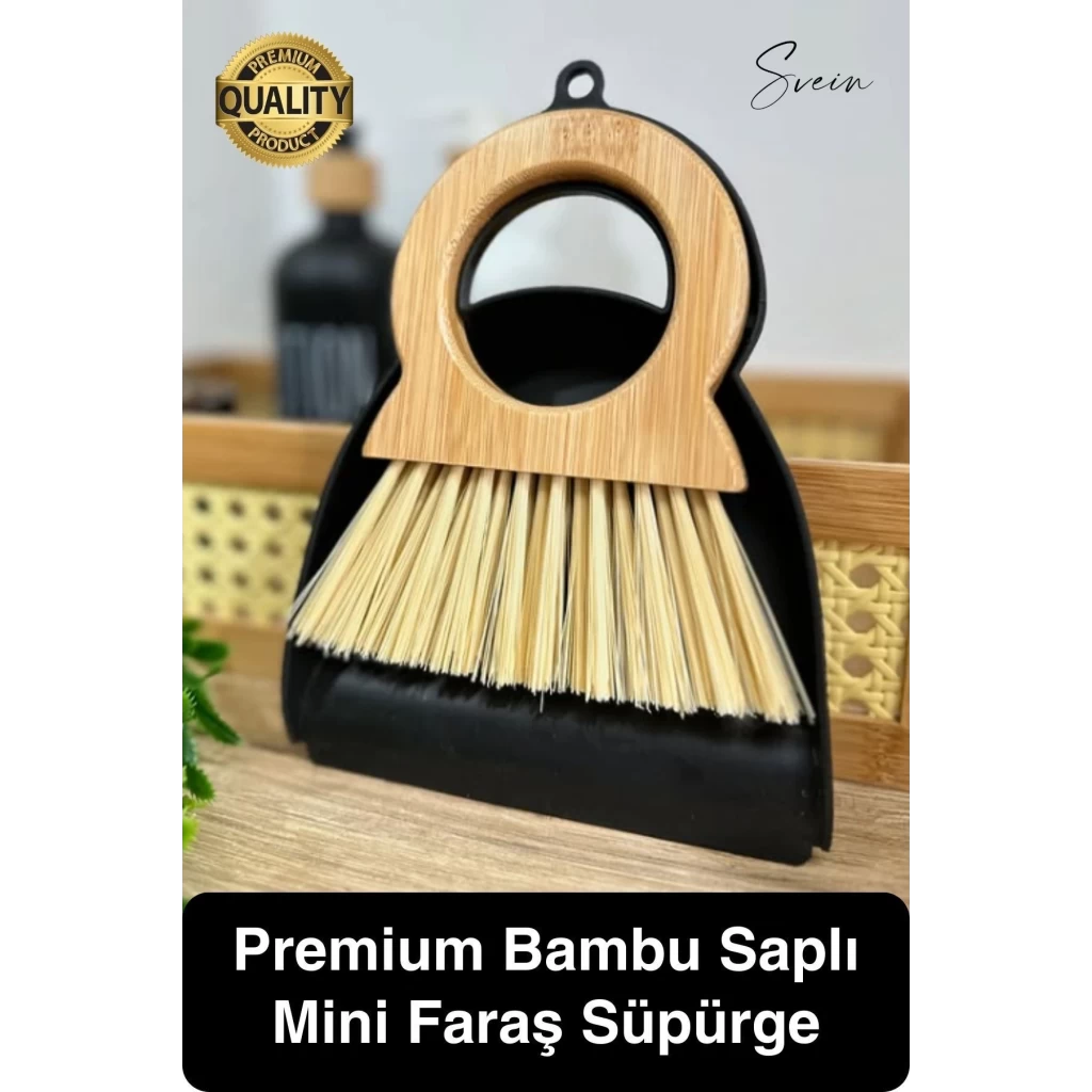 Yuvarlak Bambu Saplı Mini Süpürge Faraş Seti Masaüstü Süpürme Kürek Fırçalı Klavye Temizleme Küçük