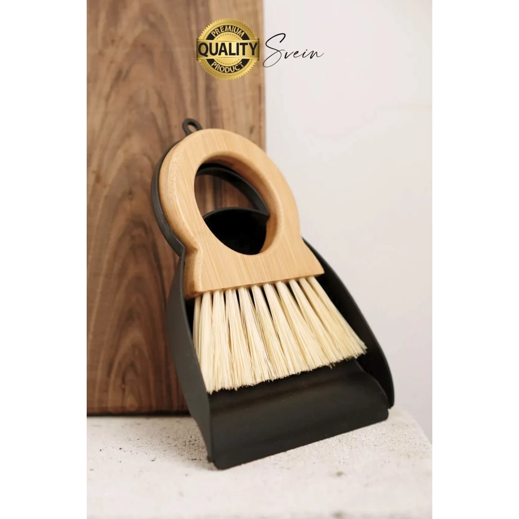 Yuvarlak Bambu Saplı Mini Süpürge Faraş Seti Masaüstü Süpürme Kürek Fırçalı Klavye Temizleme Küçük
