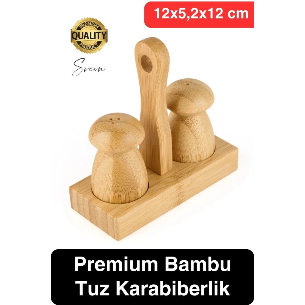 Özel Tasarım Standlı Bambu Tuzluk Karabiberlik 2li Mantar Set Baharatlık Biberlik Antibakteriyel