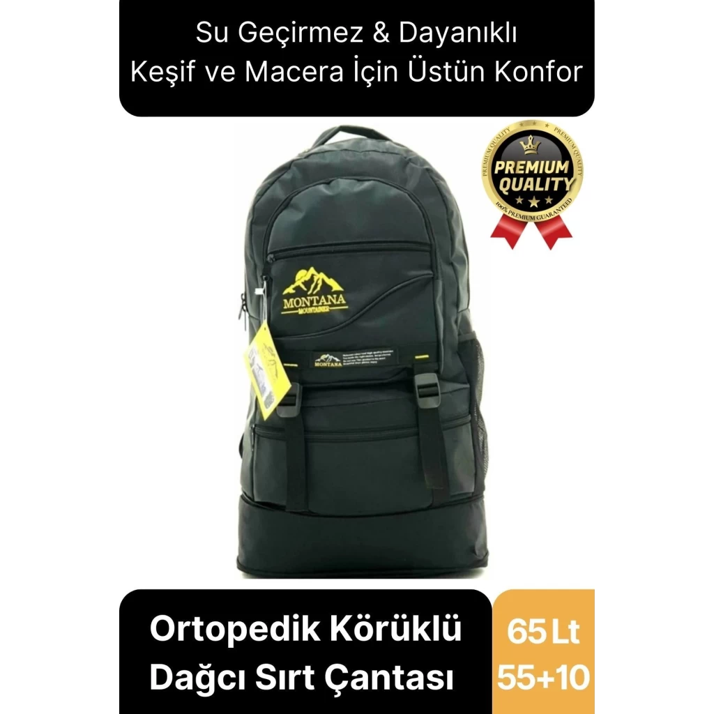 65 Lt Ortopedik Dayanıklı Büyük Boy Çok Gözlü Su Geçirmez Körüklü Kamp Trekking Outdoor Sırt Çantası