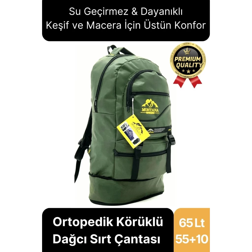 65 Lt Ortopedik Dayanıklı Büyük Boy Çok Gözlü Su Geçirmez Körüklü Kamp Trekking Outdoor Sırt Çantası