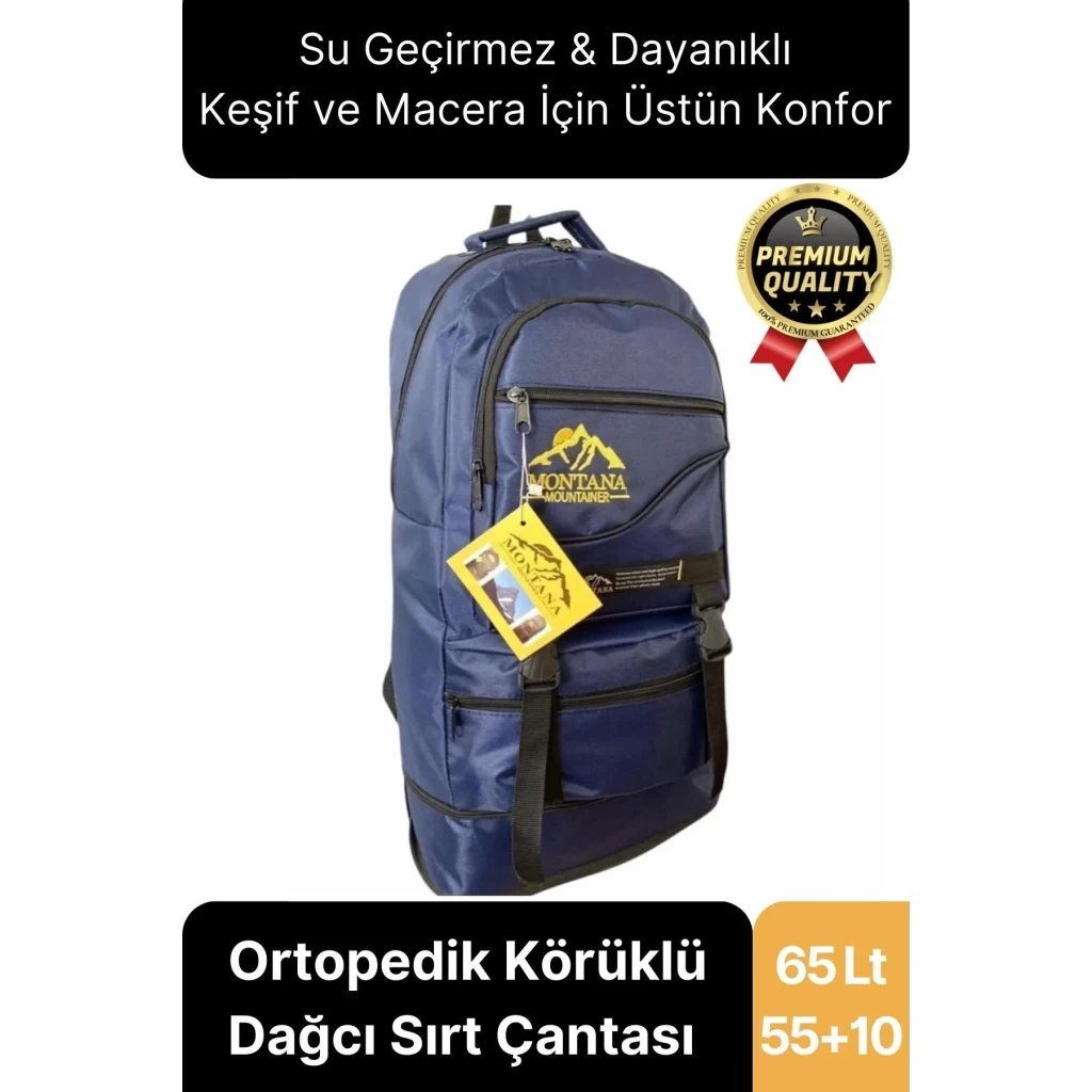 65 Lt Ortopedik Dayanıklı Büyük Boy Çok Gözlü Su Geçirmez Körüklü Kamp Trekking Outdoor Sırt Çantası