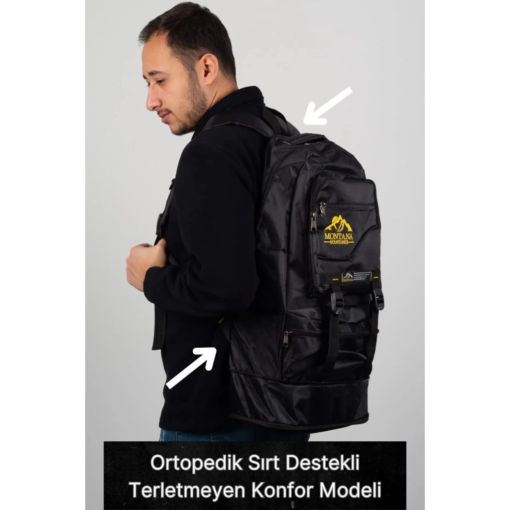 65 Lt Ortopedik Dayanıklı Büyük Boy Çok Gözlü Su Geçirmez Körüklü Kamp Trekking Outdoor Sırt Çantası