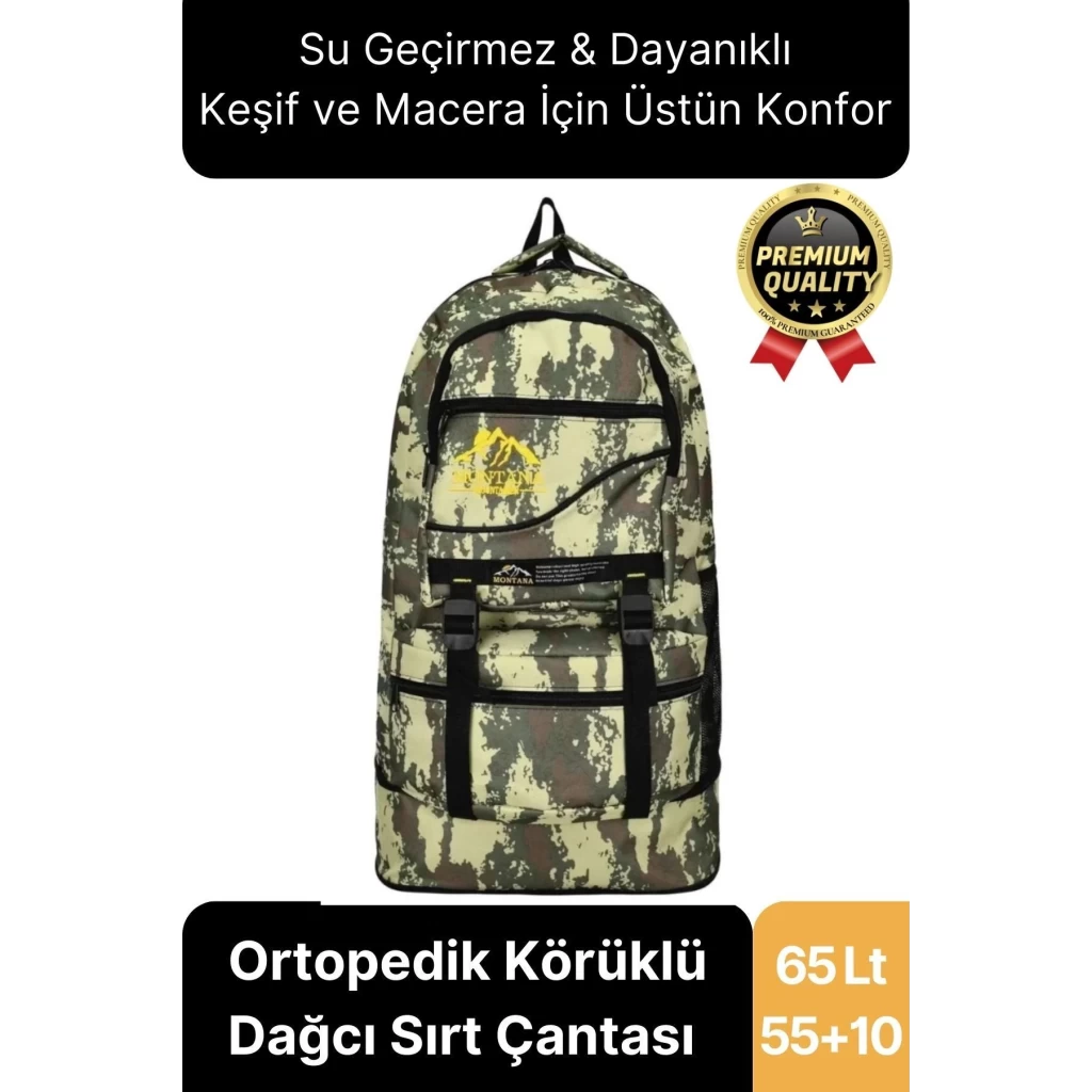 65 Lt Ortopedik Dayanıklı Büyük Boy Çok Gözlü Su Geçirmez Körüklü Kamp Trekking Outdoor Sırt Çantası