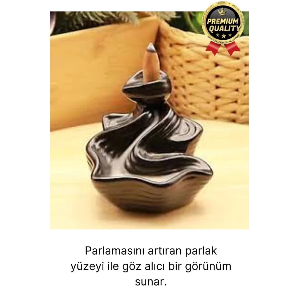 Özel Tasarım Seramik Siyah Geri Akış Şelale Tütsülük Buhardanlık Dekoratif El Yapımı Hediyelik Biblo
