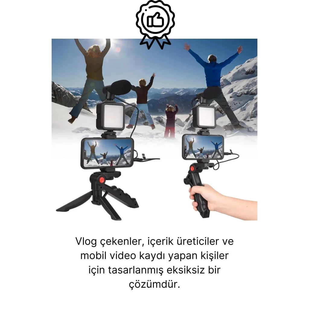 Ayarlanabilir Mikrofonlu Ses Kayıt Led Işıklı Çekim Selfie Çubuğu Canlı Yayın Tripod Vlog Çekim Kiti