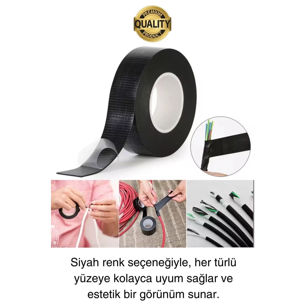 Süper Güçlü 5 Adet Siyah Kauçuk Kendinden Eriyen Bant Elektrik Sızdırmazlık Bandı 5 mt 1.9 cm