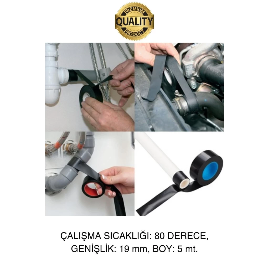 Süper Güçlü 5 Adet Siyah Kauçuk Kendinden Eriyen Bant Elektrik Sızdırmazlık Bandı 5 mt 1.9 cm