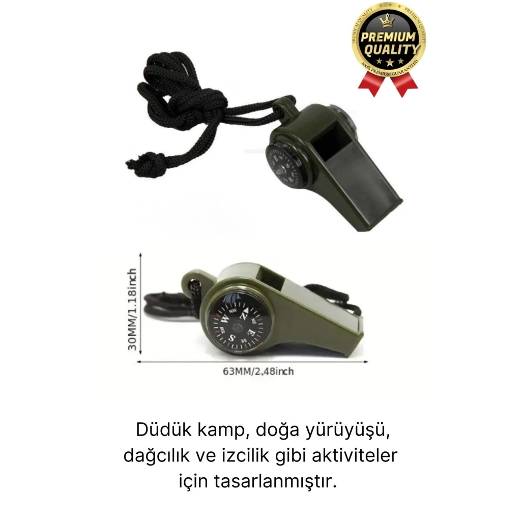 Çok Fonksiyonlu Yüksek Sesli Pusulalı Termometreli Suya Dayanıklı Kamp Deprem Acil Durum Düdüğü