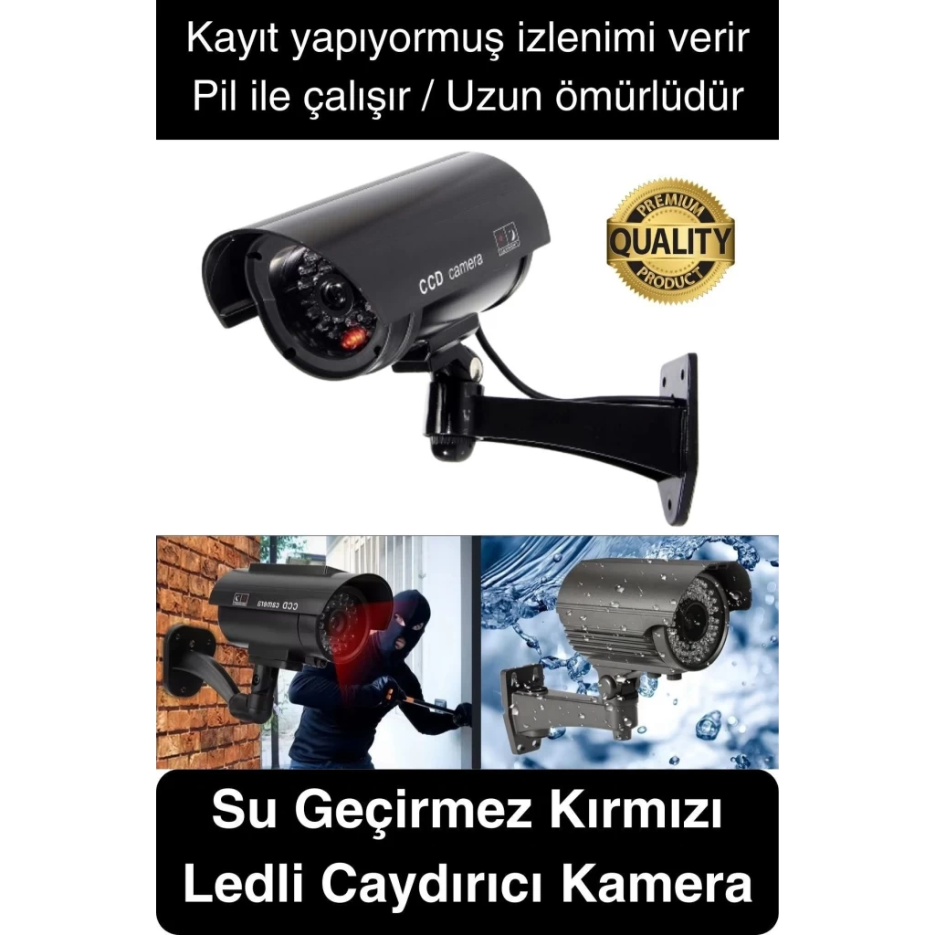 Gece Görüşlü Pilli Kırmızı Ledli Su Geçirmez Ev Bahçe İş Yeri Ofis Caydırıcı Güvenlik Kamerası