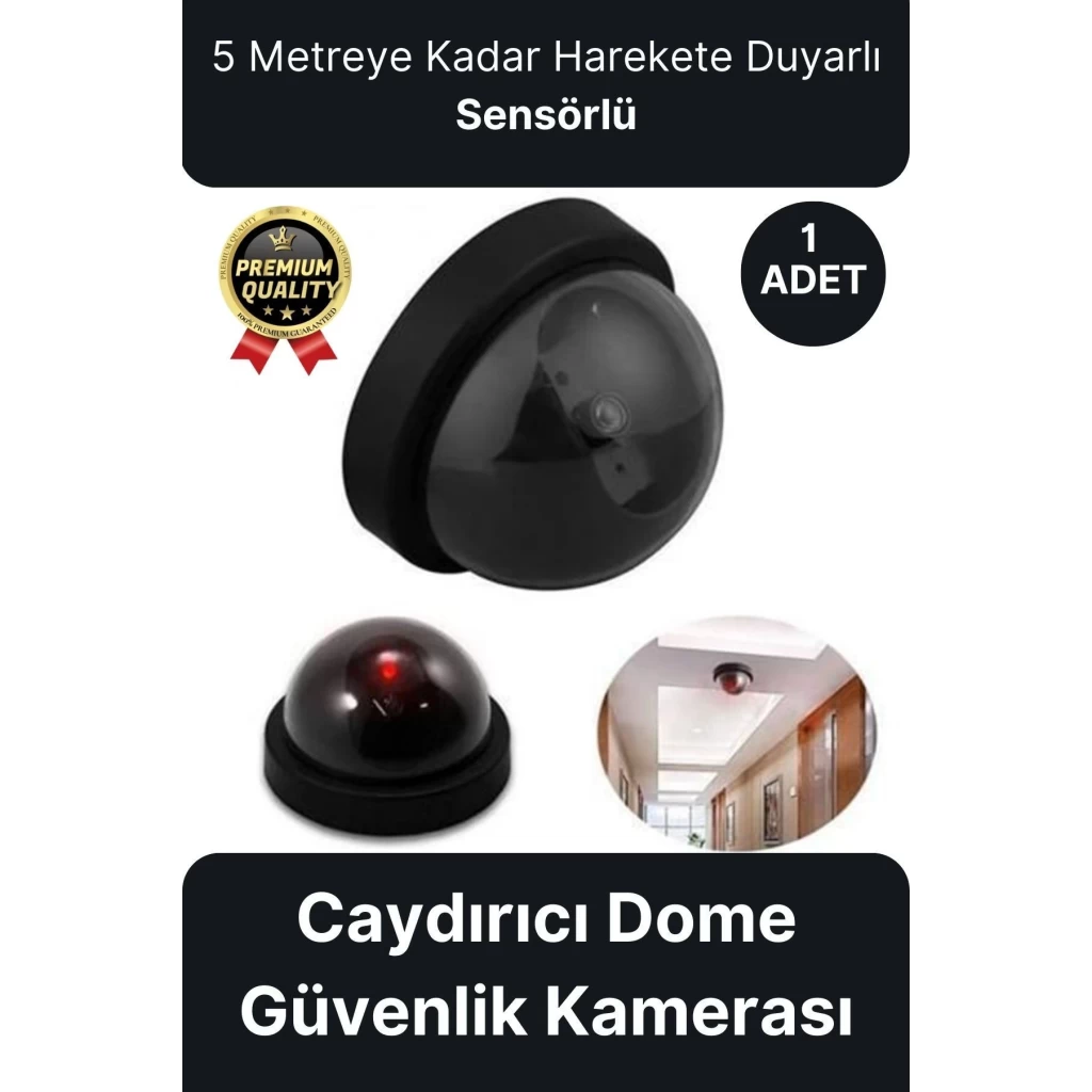 Deluxe 5 Metre Harekete Duyarlı Pilli Yanıp Sönen Kırmızı Işıklı Caydırıcı Dome Güvenlik Kamerası