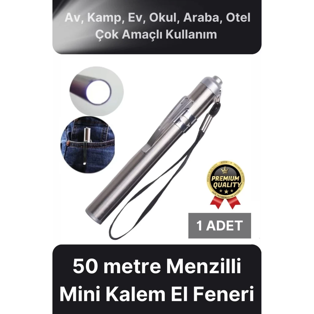 Çok Amaçlı 50 Metre Menzilli Tek Modlu Beyaz 1 Pille Çalışan Kamp Ev Mini Kalem Cep Boyu El Feneri