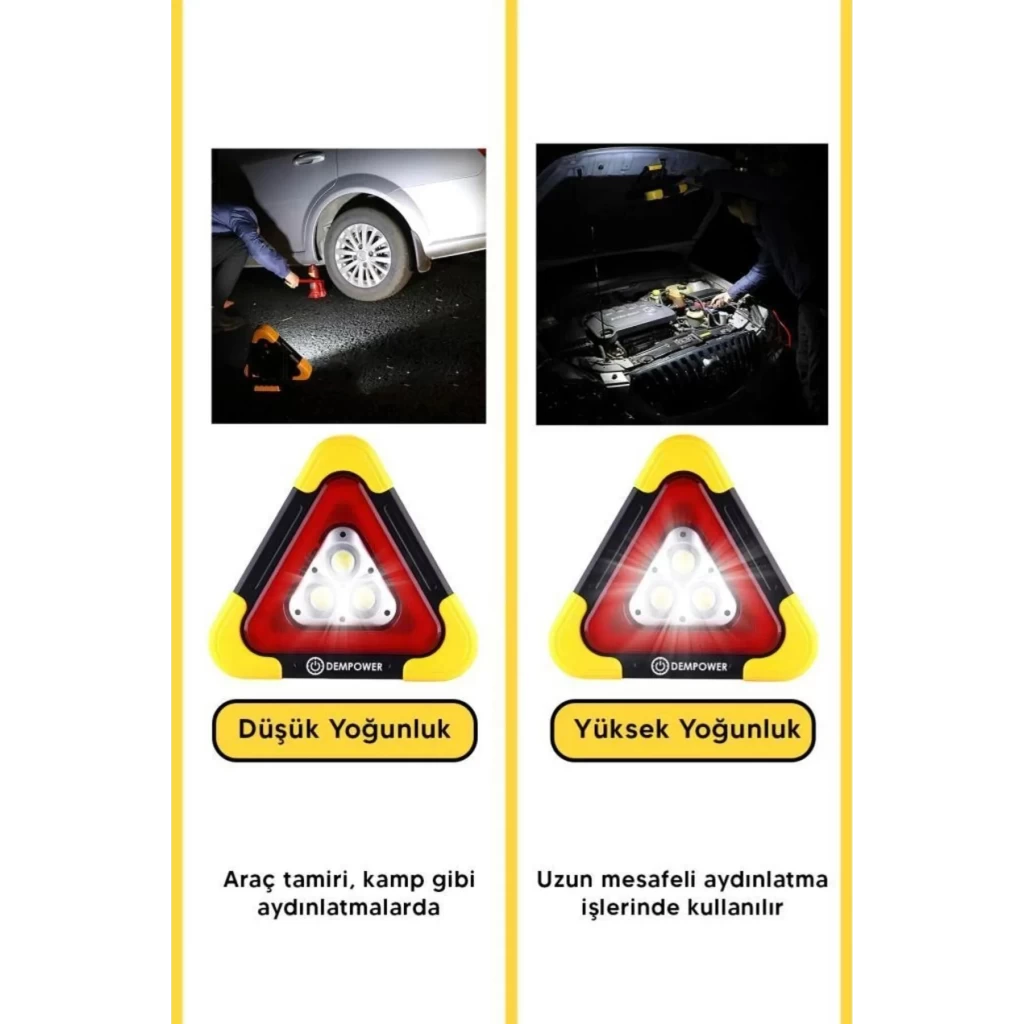 Premium Güneş Enerjili Güçlü Işık 3 Ledli Solar Üçgen Refluj Reflektör Acil Durum Uyarı Lambası
