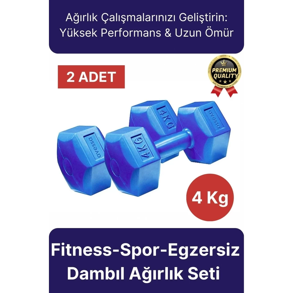 Premium Kalite Fitness Spor Egzersiz Vücut Kas Geliştirme Mavi 4 Kg Dambıl Ağırlık Seti - 2 Adet