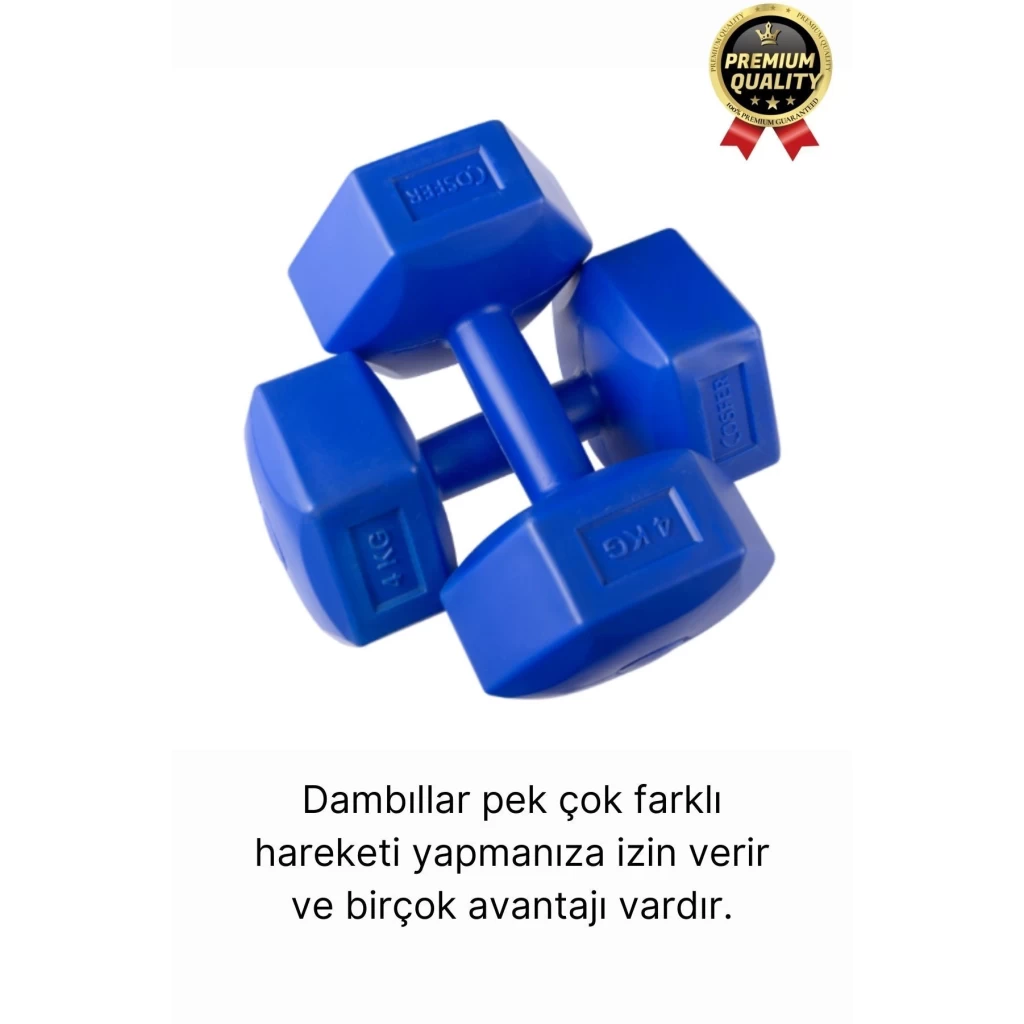 Premium Kalite Fitness Spor Egzersiz Vücut Kas Geliştirme Mavi 4 Kg Dambıl Ağırlık Seti - 2 Adet